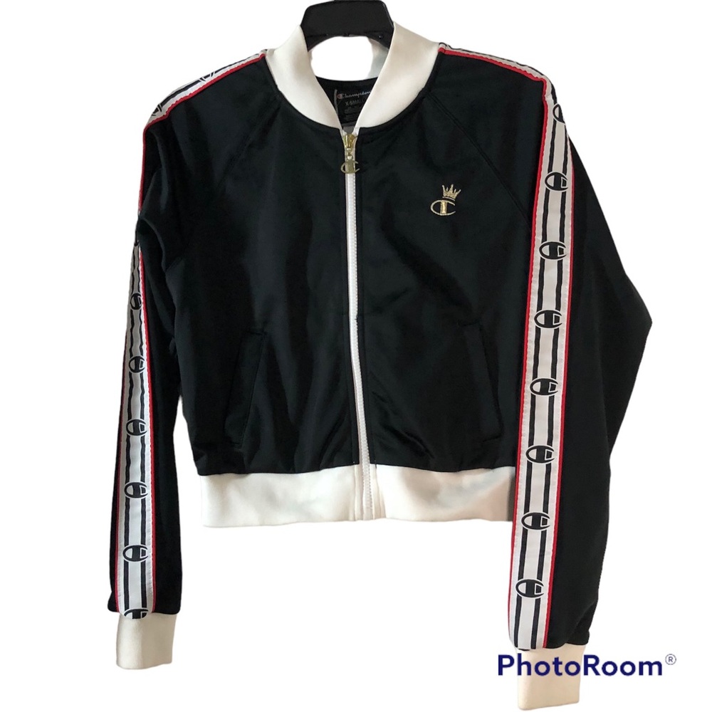 Champion black embroidered spellout track jacket NWOT